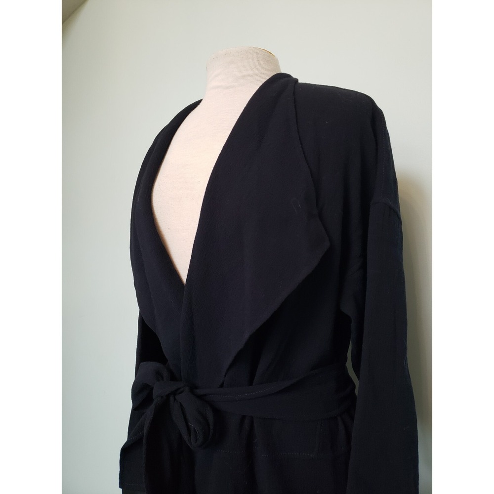 Apostrophe Womens‎ 42 L 100% Wool Coat Belted Lambskin Leather Pockets Dark Navy - Picture 9 of 13